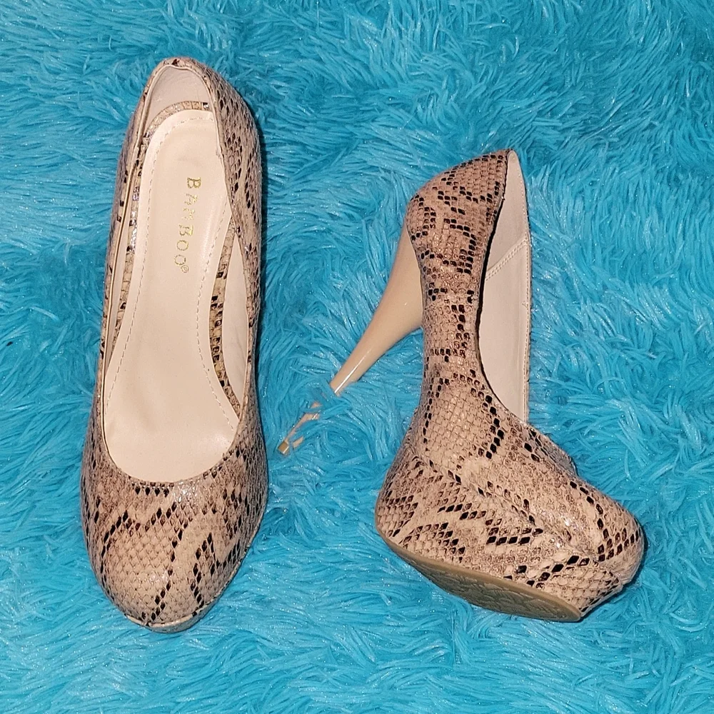 Bamboo Snakeskin Print Stiletto Heels Size 7.5 - Picture 1 of 8